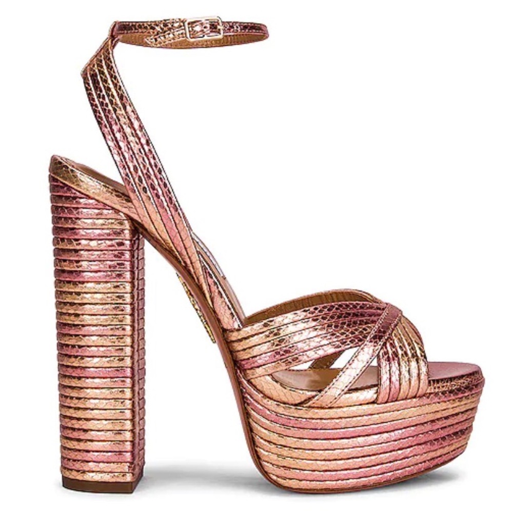 Aquazzura “Sundance Snake-Embossed Platform Sandals”
